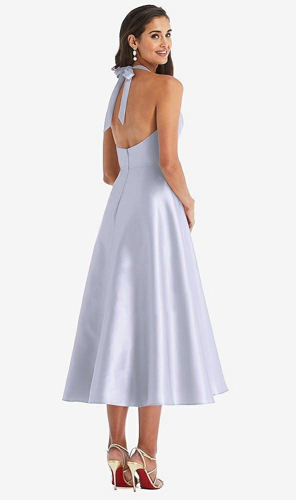 Back View - Silver Dove Tie-Neck Halter Full Skirt Satin Midi Dress
