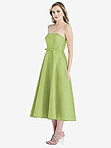 Side View Thumbnail - Mojito Strapless Bow-Waist Full Skirt Satin Midi Dress