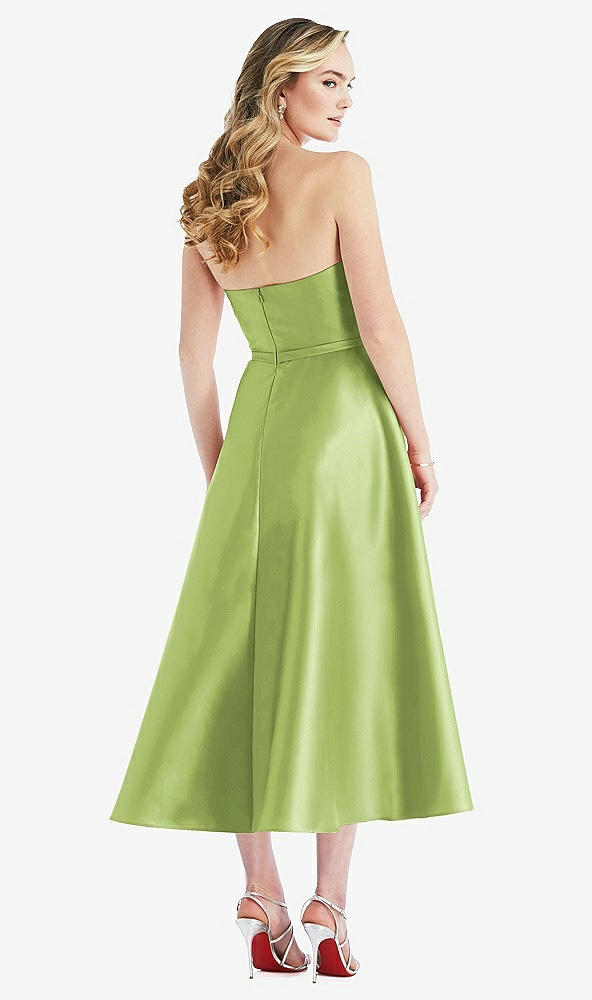 Back View - Mojito Strapless Bow-Waist Full Skirt Satin Midi Dress
