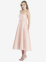 Side View Thumbnail - Blush Strapless Bow-Waist Full Skirt Satin Midi Dress