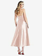 Rear View Thumbnail - Blush Strapless Bow-Waist Full Skirt Satin Midi Dress