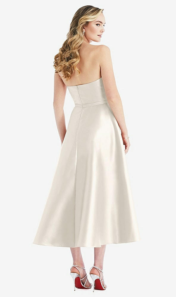 Back View - Ivory Strapless Bow-Waist Full Skirt Satin Midi Dress