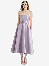 Front View Thumbnail - Lilac Haze Strapless Bow-Waist Full Skirt Satin Midi Dress