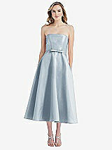 Front View Thumbnail - Mist Strapless Bow-Waist Full Skirt Satin Midi Dress