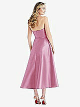 Rear View Thumbnail - Powder Pink Strapless Bow-Waist Full Skirt Satin Midi Dress