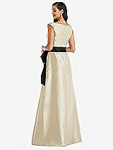 Rear View Thumbnail - Champagne & Black Off-the-Shoulder Bow-Waist Maxi Dress with Pockets