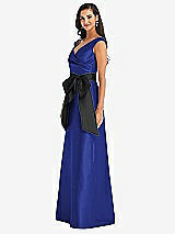 Side View Thumbnail - Cobalt Blue & Black Off-the-Shoulder Bow-Waist Maxi Dress with Pockets