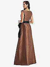 Rear View Thumbnail - Cognac & Black Off-the-Shoulder Bow-Waist Maxi Dress with Pockets