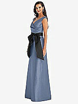 Side View Thumbnail - Larkspur Blue & Black Off-the-Shoulder Bow-Waist Maxi Dress with Pockets