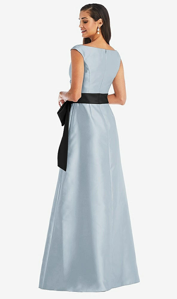 Back View - Mist & Black Off-the-Shoulder Bow-Waist Maxi Dress with Pockets