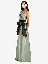 Side View Thumbnail - Sage & Black Off-the-Shoulder Bow-Waist Maxi Dress with Pockets
