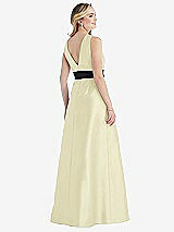 Rear View Thumbnail - Butter Yellow & Black High-Neck Bow-Waist Maxi Dress with Pockets