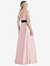 Rear View Thumbnail - Ballet Pink & Black High-Neck Bow-Waist Maxi Dress with Pockets