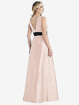 Rear View Thumbnail - Blush & Black High-Neck Bow-Waist Maxi Dress with Pockets