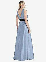 Rear View Thumbnail - Cloudy & Black High-Neck Bow-Waist Maxi Dress with Pockets