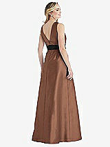 Rear View Thumbnail - Cognac & Black High-Neck Bow-Waist Maxi Dress with Pockets