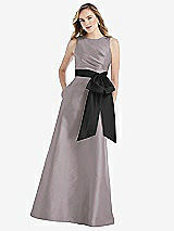 Front View Thumbnail - Cashmere Gray & Black High-Neck Bow-Waist Maxi Dress with Pockets