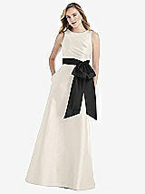 Front View Thumbnail - Ivory & Black High-Neck Bow-Waist Maxi Dress with Pockets