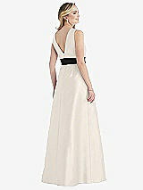 Rear View Thumbnail - Ivory & Black High-Neck Bow-Waist Maxi Dress with Pockets