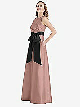 Side View Thumbnail - Neu Nude & Black High-Neck Bow-Waist Maxi Dress with Pockets