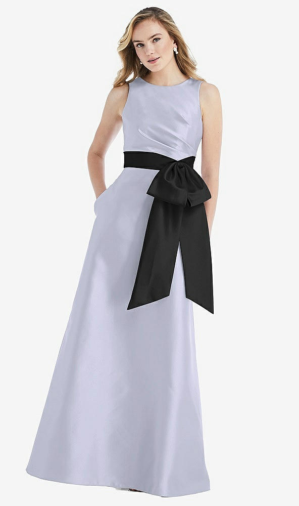 Front View - Silver Dove & Black High-Neck Bow-Waist Maxi Dress with Pockets