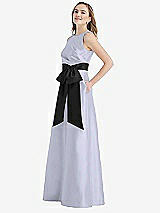 Side View Thumbnail - Silver Dove & Black High-Neck Bow-Waist Maxi Dress with Pockets