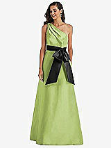 Front View Thumbnail - Mojito & Black One-Shoulder Bow-Waist Maxi Dress with Pockets