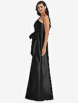 Side View Thumbnail - Black & Black One-Shoulder Bow-Waist Maxi Dress with Pockets