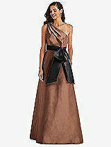 Front View Thumbnail - Cognac & Black One-Shoulder Bow-Waist Maxi Dress with Pockets