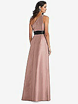 Rear View Thumbnail - Neu Nude & Black One-Shoulder Bow-Waist Maxi Dress with Pockets