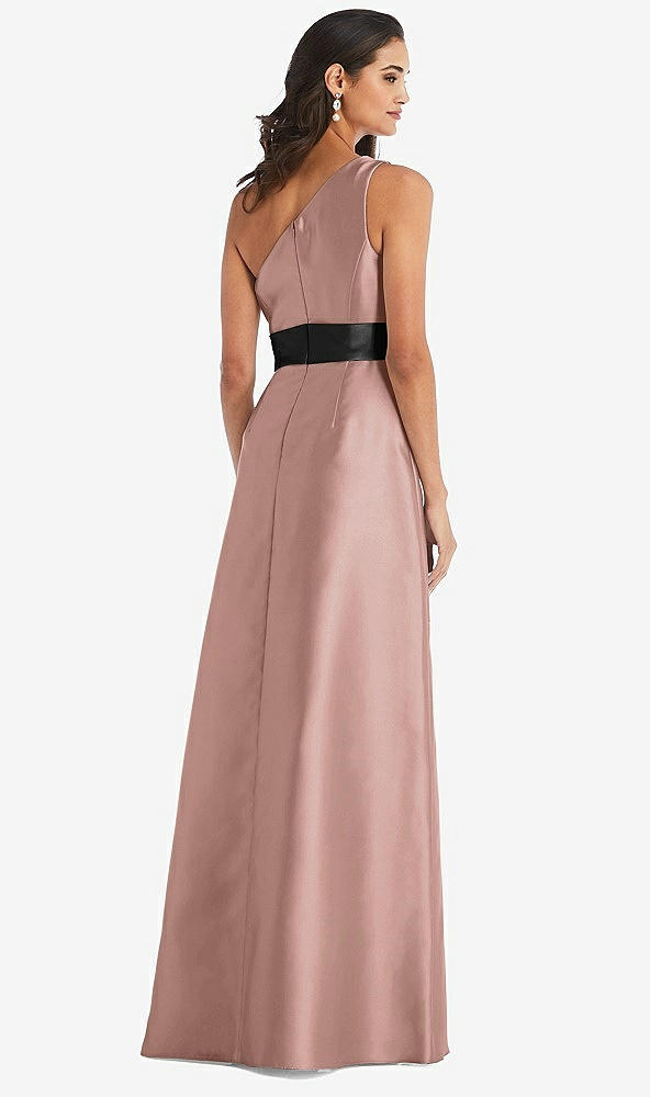 Back View - Neu Nude & Black One-Shoulder Bow-Waist Maxi Dress with Pockets