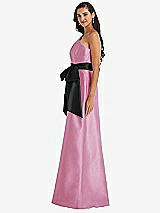 Side View Thumbnail - Powder Pink & Black One-Shoulder Bow-Waist Maxi Dress with Pockets