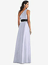 Rear View Thumbnail - Silver Dove & Black One-Shoulder Bow-Waist Maxi Dress with Pockets