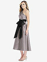 Side View Thumbnail - Cashmere Gray & Black One-Shoulder Bow-Waist Midi Dress with Pockets