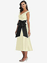 Side View Thumbnail - Butter Yellow & Black Off-the-Shoulder Bow-Waist Midi Dress with Pockets