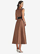 Rear View Thumbnail - Cognac & Black Off-the-Shoulder Bow-Waist Midi Dress with Pockets