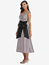 Side View Thumbnail - Cashmere Gray & Black Off-the-Shoulder Bow-Waist Midi Dress with Pockets