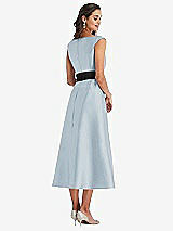 Rear View Thumbnail - Mist & Black Off-the-Shoulder Bow-Waist Midi Dress with Pockets