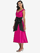 Side View Thumbnail - Think Pink & Black Off-the-Shoulder Bow-Waist Midi Dress with Pockets