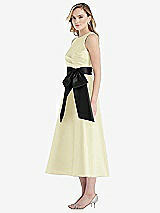 Side View Thumbnail - Butter Yellow & Black High-Neck Bow-Waist Midi Dress with Pockets