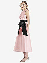 Side View Thumbnail - Ballet Pink & Black High-Neck Bow-Waist Midi Dress with Pockets