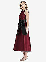 Side View Thumbnail - Cabernet & Black High-Neck Bow-Waist Midi Dress with Pockets
