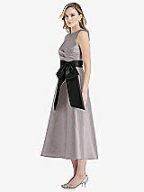 Side View Thumbnail - Cashmere Gray & Black High-Neck Bow-Waist Midi Dress with Pockets