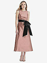 Front View Thumbnail - Neu Nude & Black High-Neck Bow-Waist Midi Dress with Pockets