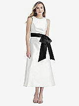 Front View Thumbnail - White & Black High-Neck Bow-Waist Midi Dress with Pockets