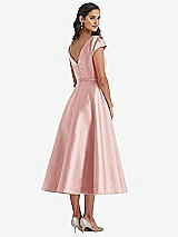 Rear View Thumbnail - Rose Puff Sleeve Bow-Waist Full Skirt Satin Midi Dress