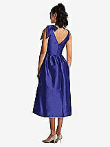 Rear View Thumbnail - Electric Blue Bowed-Shoulder Full Skirt Midi Dress with Pockets