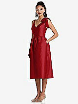 Front View Thumbnail - Garnet Bowed-Shoulder Full Skirt Midi Dress with Pockets