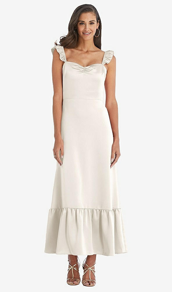 Front View - Ivory Ruffled Convertible Sleeve Midi Dress