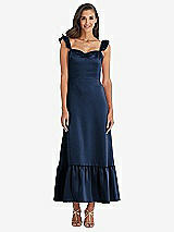 Front View Thumbnail - Midnight Navy Ruffled Convertible Sleeve Midi Dress